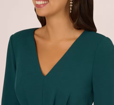 Adrianna Papell Three Quarter Sleeve Pleated Midi Dress With Tie Waist In HUNTER Fashion