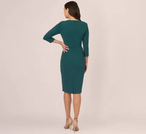 Adrianna Papell Three Quarter Sleeve Pleated Midi Dress With Tie Waist In HUNTER Fashion
