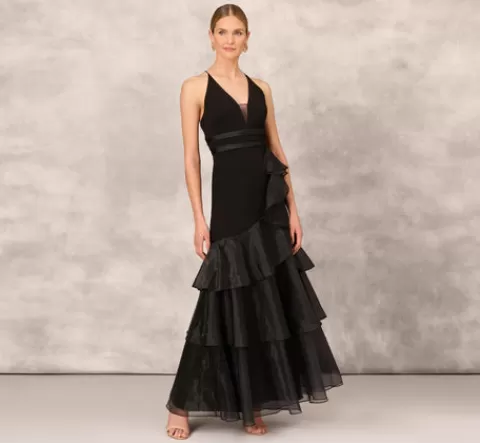 Adrianna Papell Tiered Trumpet Dress With Ruffles In BLACK Online