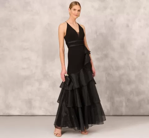 Adrianna Papell Tiered Trumpet Dress With Ruffles In BLACK Online