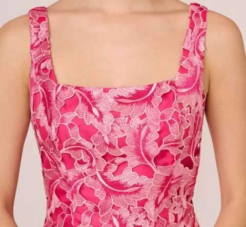 Adrianna Papell Tonal Lace Sleeveless Midi Dress With Pockets In Electric Pink ELECTRICPINK Cheap