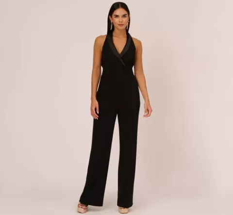 Adrianna Papell Tuxedo Jumpsuit With Halter Neckline In BLACK Fashion