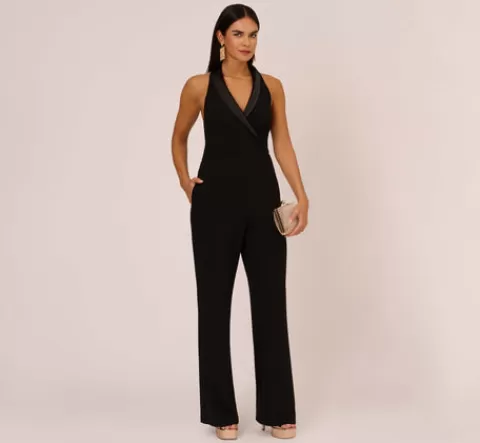 Adrianna Papell Tuxedo Jumpsuit With Halter Neckline In BLACK Fashion