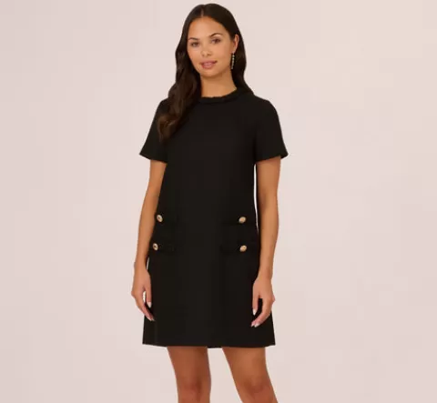 Adrianna Papell Tweed Sheath Dress With Short Sleeves In BLACK Best