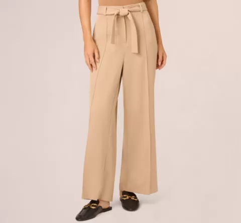 Adrianna Papell Twill Zip Fly Belted Wide Leg Pant In SANDSTONE Cheap