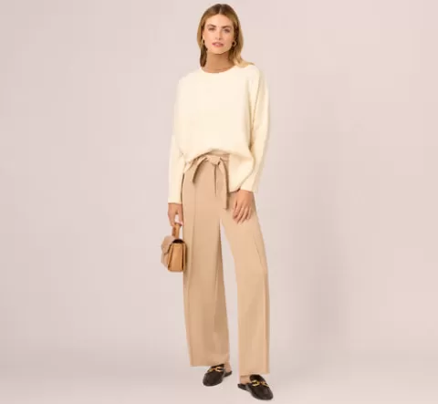 Adrianna Papell Twill Zip Fly Belted Wide Leg Pant In SANDSTONE Cheap
