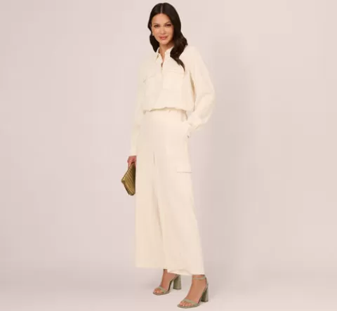 Adrianna Papell Utility Cargo Pants With Pockets In BARLEY New