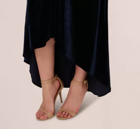 Adrianna Papell Velvet High Low Halter Gown With Cutout Mock Neck In MIDNIGHT Cheap